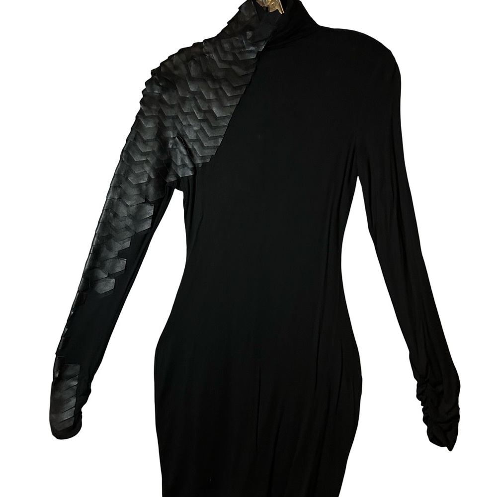 BRAND NEW!!! Black Long-Sleeve Dress with Leather Textured Arm and Shoulder